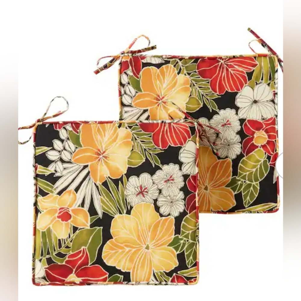 New! Set of 2 tropical floral square outdoor Chair Cushions